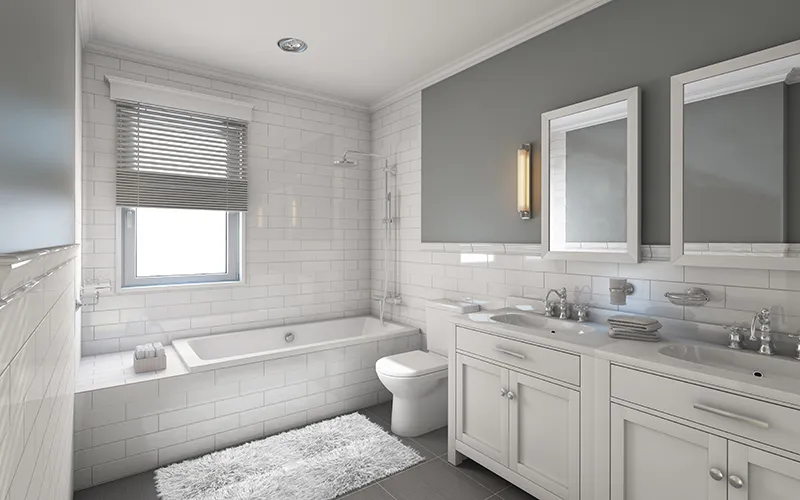 Bathroom with Subway Tile Tub and Shower Surround | Pilot Floor Covering