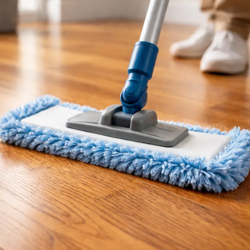 Woman sweeping hardwood floor with microfiber | Pilot Floor Covering
