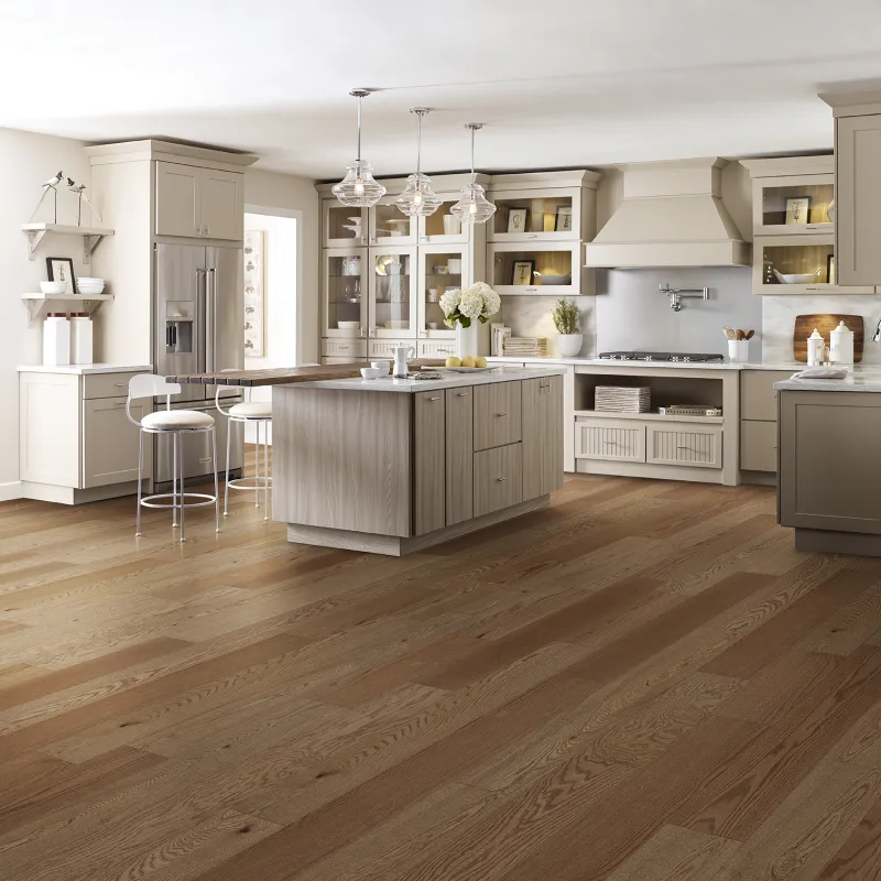 Hardwood flooring in contemporary white kitchen | Pilot Floor Covering